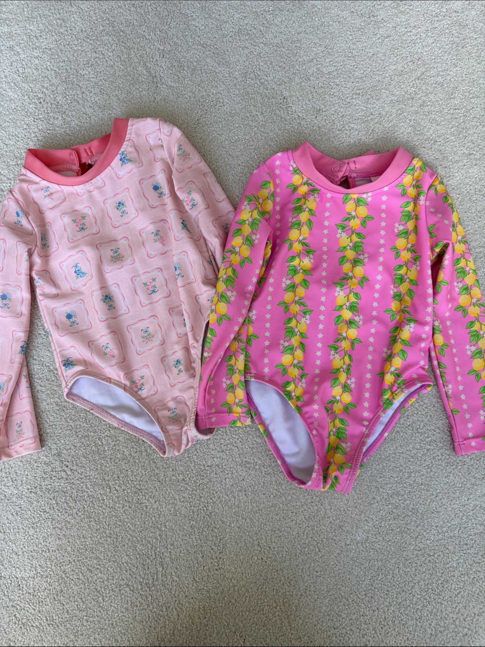 Nicole Miller 2-bundle Pink Floral & Lemon-Print Long-Sleeve Swimsuits